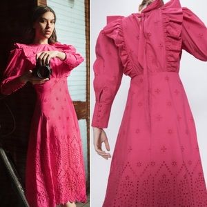 NWOT Zara Embroidered Eyelet Ruffle Prairie Dress